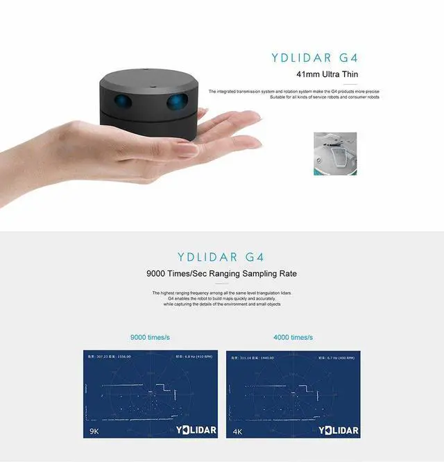 Alt view image 5 of 7 - EAI YDLIDAR G4 360 Degree 2D Laser Range Lidar Sensor 12 Meters Scanning Radius for Obstacle Avoidance and Navigation of Robots ROS Mapping Regional Security Assisted Driving