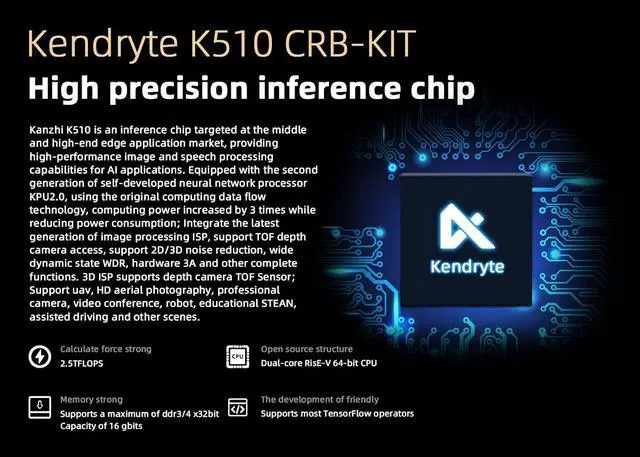 Alt view image 4 of 7 - Kendryte K510 RISC-V Linux Development Board - 64bit RISC-V AI SoC 2.5TOPS NPU, 512MB LPDDR3 RAM 16GB eMMC, 100/1000M Gbe Ethernet for AI IoT Deep Learning, Support Linux Ubuntu Image