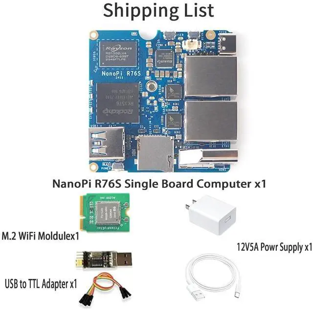 Alt view image 2 of 7 - NanoPi R76S Mini Router, RK3576 Octa-Core SoC with AI Model, LPDDR5 16GB RAM 32GB eMMC, 6TOPS NPU,Dual 2.5G Ethernet, Support M.2 Wi-Fi Module (with M.2 WiFi, LPDDR4X 4GB, Power Kit)