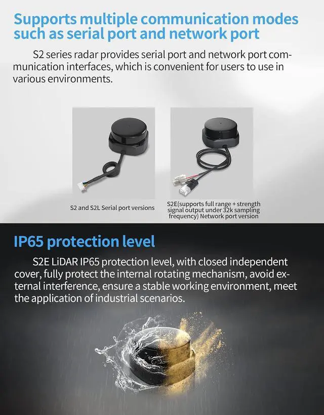 Alt view image 6 of 7 - RPLIDAR S2P Lidar Sensor 2D 360 Degree 50 Meters Scanning Radius 32KHz IP65 ROS SLAM LIDAR Sensor Scanner for Indoor Outdoor Obstacle Avoidance and Navigation of Robots (UART TTL)