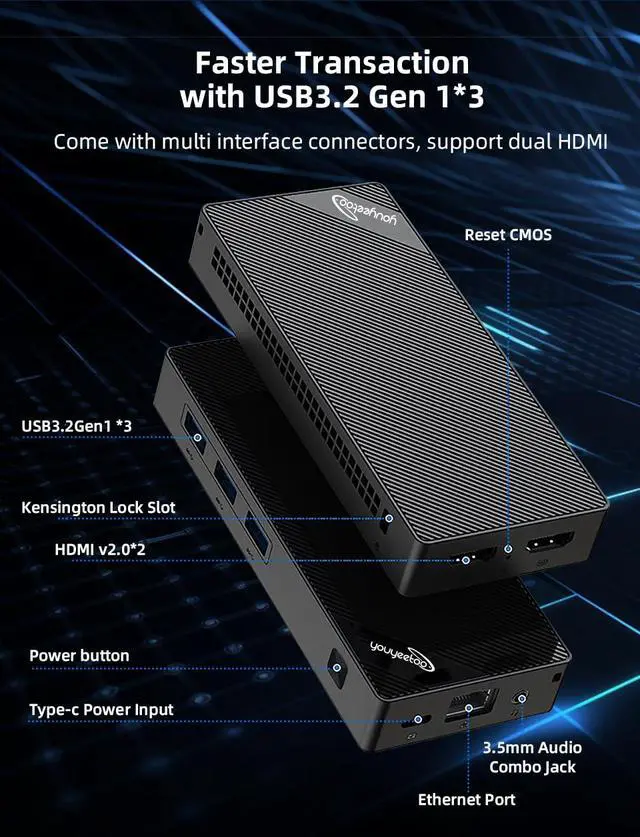 Alt view image 5 of 7 - BY52 Alder-N Lake N100 Mini Computer,Windows 11 Pro Mini PC, LPDDR5 RAM, M.2 2280 NVME SSD, Support Dual 4K Display, WiFi6/BT5.2,Micro pc for Office Home Theater (BY52 N1)