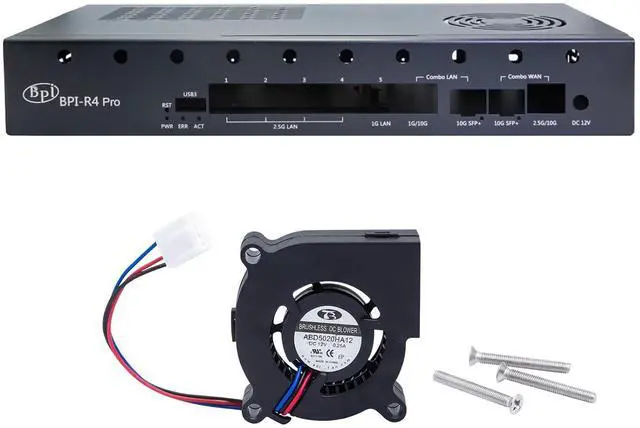 Main image of Metal Case + 5020 Blower Cooling Fan for Banana Pi BPI-R4 Pro WiFi7 Router, Protective Shell with 5020 Fan, Black (Only Case & Fan, No Router)