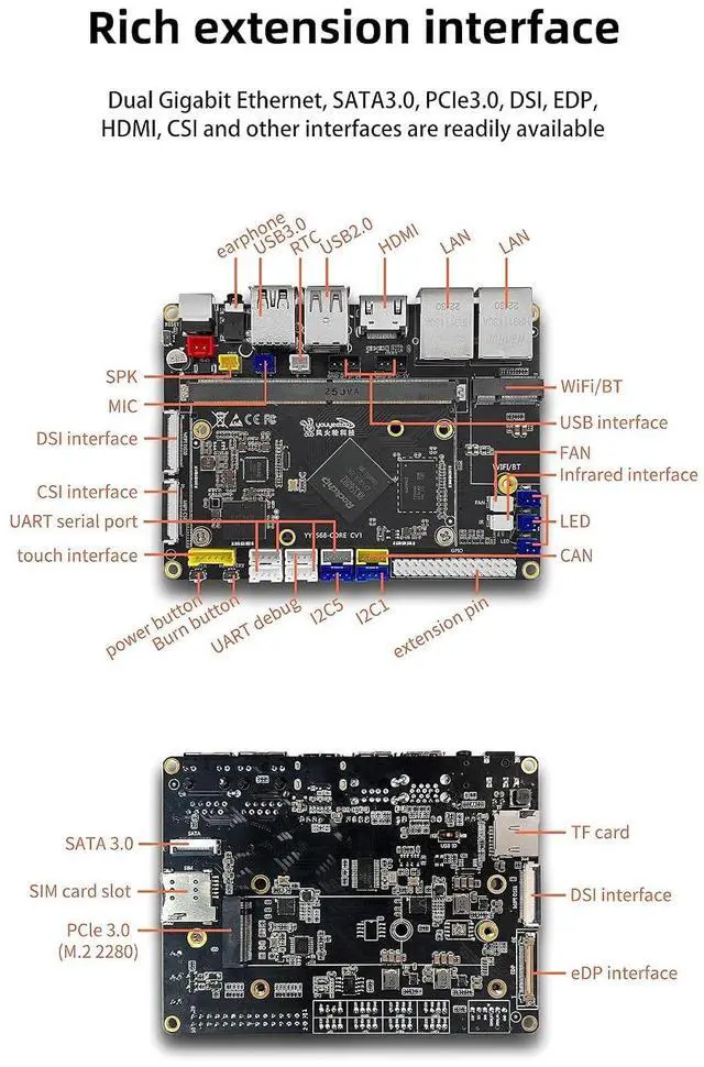 Alt view image 4 of 7 - YY3568 Open-Source Developer Kit Rockchip RK3568 Soc Support Android11.0, Debian10.0 and OpenHarmony OS, 64-bit AI Mainboard for Face Recognition Prototyping (Starter Kit 8GB RAM)