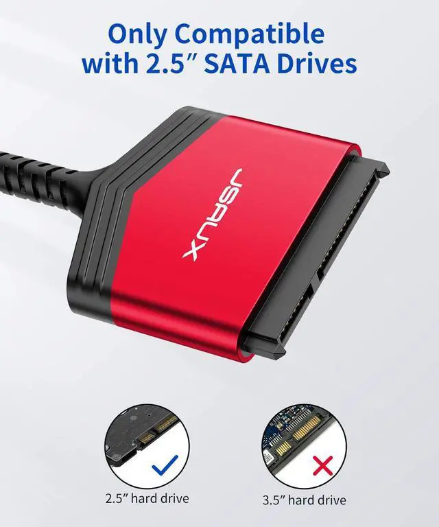 Alt view image 2 of 7 - SATA to USB A Cable, USB A 3.0 to 2.5 SATA III Hard Drive Adapter Aluminum Shell Nylon Cord External Converter for SSD/HDD Data Transfer-Red (Pack of 2)