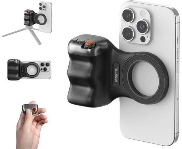 Alt view image 3 of 7 - TELESIN Fun Shot Magnetic Phone Camera DSLR Style Shutter Grip (Black) + C03 Magnetic Phone Selfie Light (White) Compatible with iPhone Magsafe