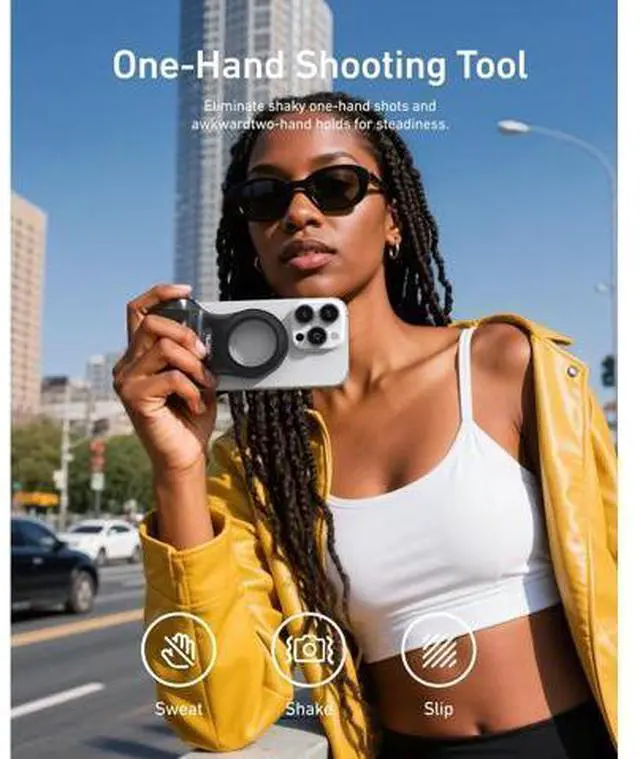 Alt view image 6 of 7 - TELESIN Fun Shot Magnetic Phone Camera DSLR Style Shutter Grip (Black) + C03 Magnetic Phone Selfie Light (White) Compatible with iPhone Magsafe
