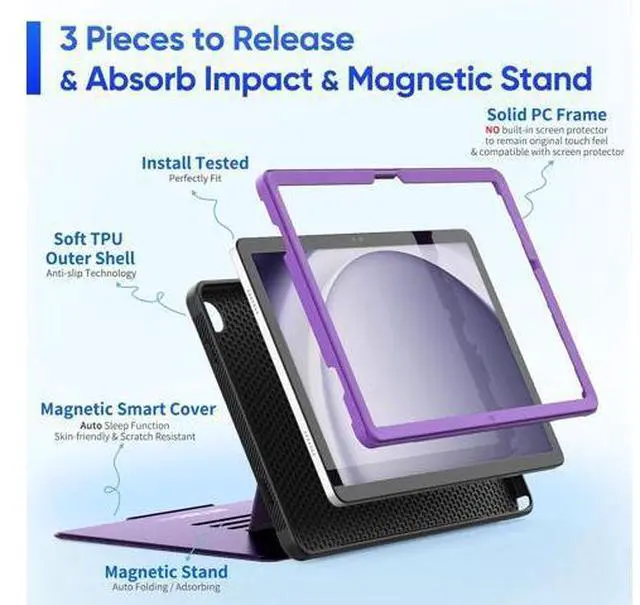 Alt view image 7 of 7 - VoltSync Case for SAM-SUNG Galaxy Tab A9+ Plus 11'', Auto Sleep/Wake Case with Magnetic Multi-Angles Stand, Card Slot for Galaxy Tab A9+/ A9 Plus 11'' SM-X210/X216/X218, (Purple)