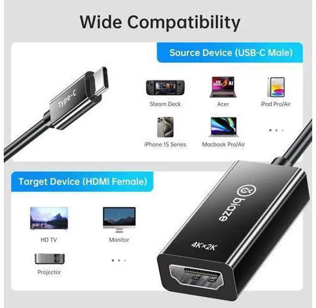 Alt view image 2 of 7 - USB C to HDMI Adapter 4K@60Hz Type-C Thunderbolt with Dynamic HDR Compatible with MacBook Pro/Air M1/M2 iPhone 15/14 Galaxy Monitor Projector (USB C to HDMI Adapter)