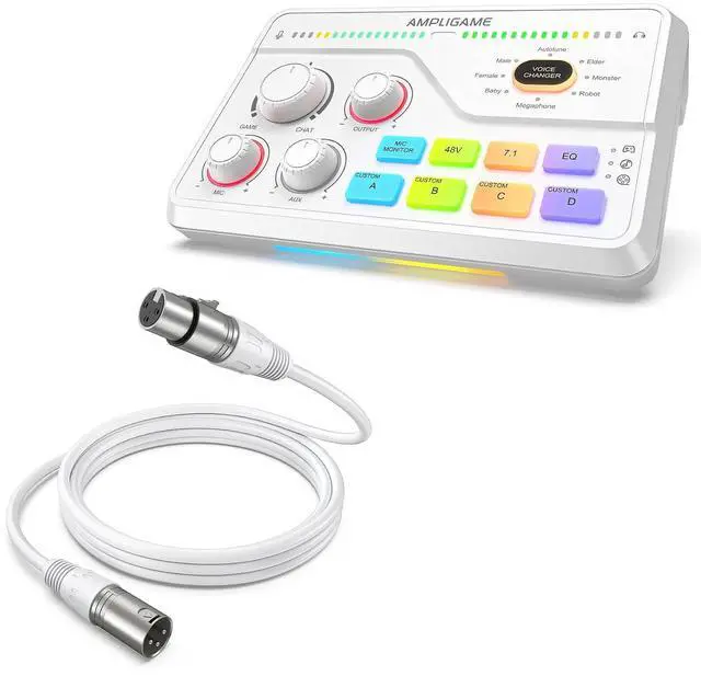Main image of Gaming Audio Mixer and XLR Cable Bundle, Audio Setup with 7.1ch Surround Sound,RGB-Volume Control-3 EQ Modes and 10ft Male to Female XLR Cable for Streaming,Content Creator-SC8W+L9W