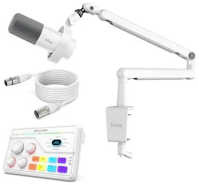 Main image of All-in-one Audio Kit, XLR Podcast Dynamic Mic with Tap-to-Mute,XLR Cable & Adjustable Low Profile Arm, Audio Mixer Mic with 48V Phantom Power for Gaming Studio-K688W+BM88W+SC8W+L9W