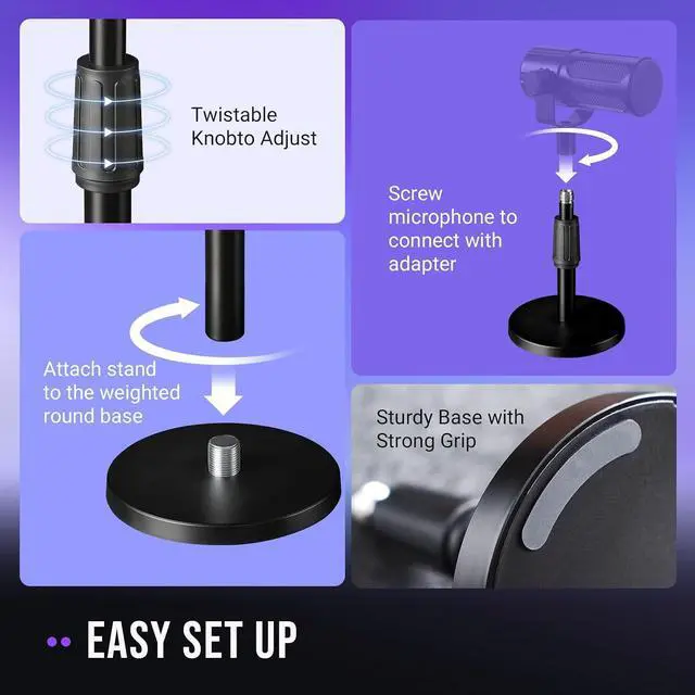 Alt view image 7 of 7 - Studio Dynamic Microphone with Adjustable Desktop Mic Stand & XLR Cable Kit, XLR/USB Microphone with Tap-to-Mute, Volume Controls, Metal Build, Table Mic Stand for Streaming-K688W+BS1+L9W