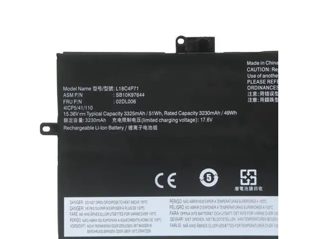 Alt view image 2 of 3 - L18M4P72 51Wh Battery for Lenovo ThinkPad X1 Carbon 7th/8th Gen & X1 Yoga 4th/5th Gen L18L4P71, L18C4P71, 02DL006 Li-ion 15.36V 4-Cell Laptop Battery
