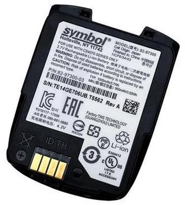 Main image of New 3.7V 1000mAh Li-ion Battery for Symbol CS4070 CS4070-SR CS4070-HC Scanner Replaces 82-97300 BTRY-CS40EAB00-04 BTRY-CS40EABH0 Grade A Cells