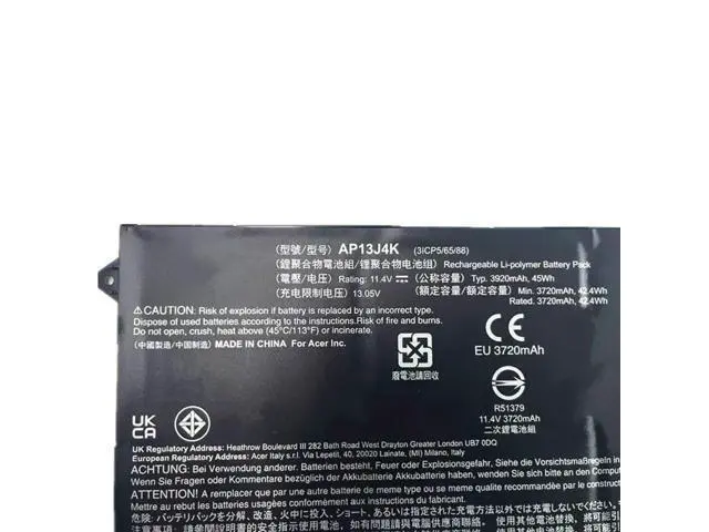 Alt view image 2 of 3 - Premium AP13J4K Replacement Battery for Acer Chromebook 11.6" C720 C720P C740 Series - 45Wh High Performance (11.4V Li-ion) - 4cm Long Cable Version - Compatible with AP13J3K KT.00304.001 Models
