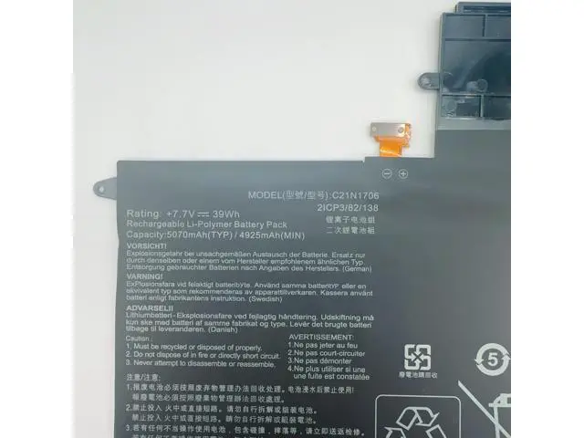Alt view image 2 of 3 - New C21N1706 7.7V 39Wh 4925mAh Li-Polymer Battery for ASUS ZenBook Flip S UX370UA UX370F Replaces 0B200-02420200 Grade A Cells
