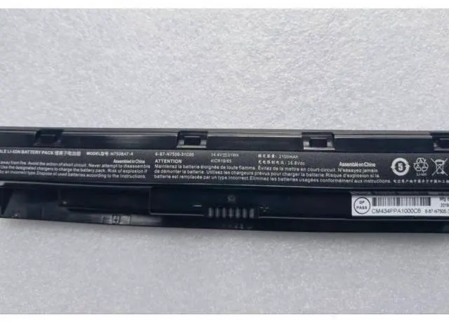 Alt view image 3 of 3 - N750BAT-4 14.4V 31Wh Laptop Battery - Replacement for Clevo N750S, N750B, N751BU, B1511, B1701 - Compatible with 6-87-N750S-3CF1, 4ICR19/66 Models