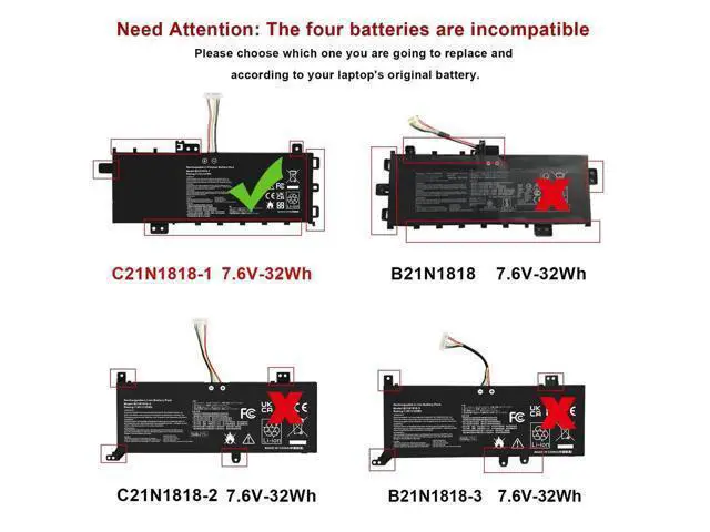 Alt view image 4 of 7 - C21N1818-1 Battery for ASUS VivoBook 15 (F512/X512/R564 Series) - 7.6V 32Wh Li-Polymer - Compatible with 0B200-03280800, 2ICP7/54/83