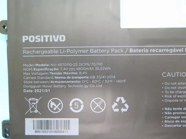 Alt view image 3 of 3 - NV-4570110-2S Replacement Laptop Battery for Positivo Master N1240 | 7.4V 4800mAh (35.52Wh) Li-Ion | Compatible with Motion C4128C, C41TD, C41TCI, C4500 Series | 10-Pin 7-Line Connector