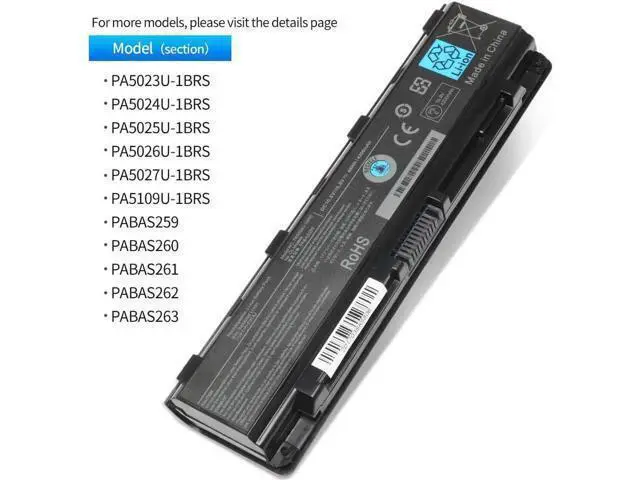 Alt view image 3 of 6 - 10.8V 48Wh 6-Cell Li-ion Battery for Toshiba Satellite C840 C845 C850 C855 C870 C875 L850 L855 Replaces PA5025-1BRS PABAS261 PA5024U-1BRS PA5026U-1BRS PA5023U-1BRS