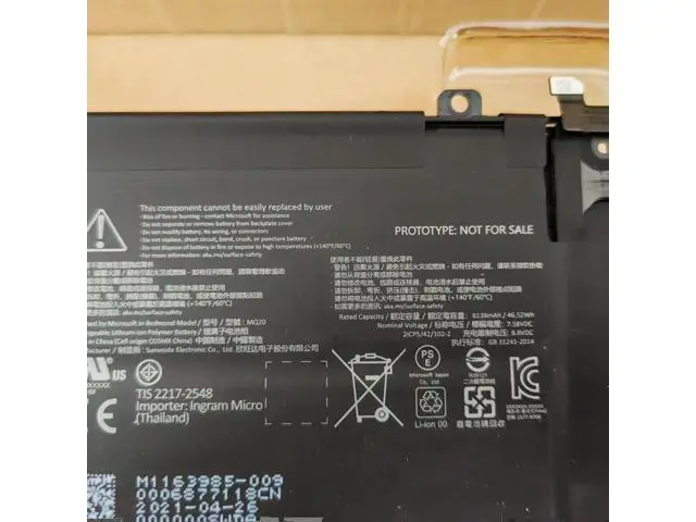 Alt view image 3 of 3 - 7.58V 6138mAh 46.52Wh Battery for Microsoft Surface Pro 9 2032/2038/1996/1997 - DYNM04 MQ20