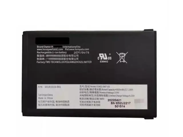 Alt view image 3 of 3 - 50183310-001 BAT-EDA52 Battery Pack 3.8V, 4500mAh, Rechargeable Li-Ion for Honeywell EDA52 Data Collector Scanner