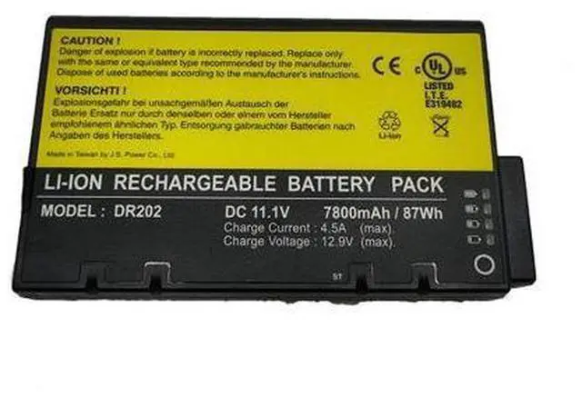 Main image of DR202 87Wh Rugged Laptop Battery for Getac X500/V100/V200/S400 - Replacement for BP-LP2900/33-01PI, BP-LC2600/32-01PI - 11.1V Li-ion Mil-Spec Battery (Compatible with M230, DR202i, ME202 Series)
