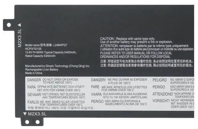 Alt view image 3 of 6 - L24D4PG7 L24N4PG7 L24M4PG7 85Wh Replacement Battery for Lenovo ThinkPad E16 Gen 2 & IdeaPad 5 2-in-1 2024 15.6V 5450mAh 6-Cell Li-ion Black