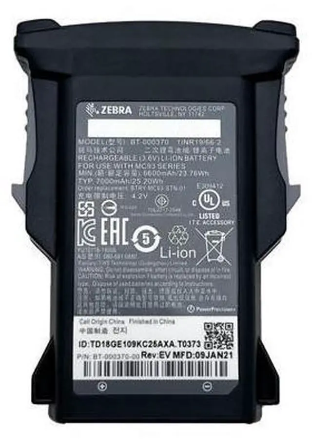 Main image of New BT-000370 6600mAh 23.76Wh 3.6V Li-ion Battery for Zebra MC93 MC9300 MC930B Replaces BTRY-MC93-STN-01 High Capacity for Warehouse Grade A Cells