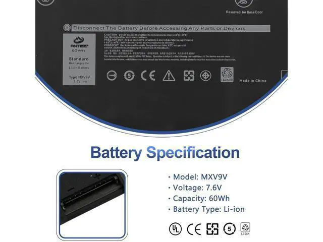 Alt view image 2 of 7 - MXV9V 60Wh Laptop Battery for Dell Latitude 5300 5310 7300 7400 E5300 E5310 E7300 E7400 Latitude 5300 5310 2-in-1, inspiron 7300 7306 2-in-1 Black, P96G P96G001 P97G P99G P100G Series 5VC2M 0829MX