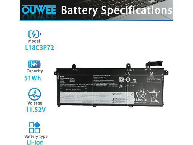 Alt view image 2 of 5 - L18C3P72 Laptop Battery Compatible with Lenovo ThinkPad T490 T495 P43S T14 P14S 1st Gen Series L18L3P73 02DL007 L18M4P73 SB10K97646 L18M3P73 02DL008 L18M4P74 02DL009 L18C3P71 02DL010