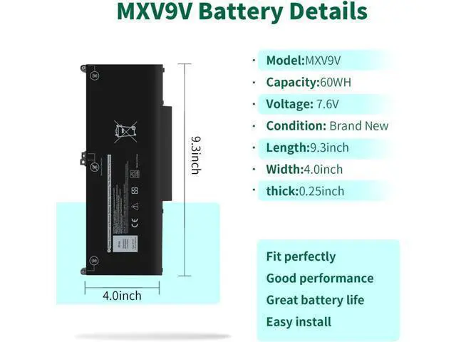 Alt view image 2 of 7 - MXV9V Battery for Dell Latitude 5300 5310 7300 7400 E5300 E5310 E7300 E7400 Series, Latitude 5300 5310 2-in-1,for dell inspiron 7300/7306 2-in-1 Black Series P96G P97G P99G P100G 5VC2M 829MX 7.6V 60Wh