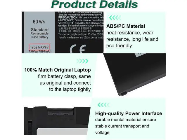 Alt view image 4 of 7 - MXV9V Battery for Dell Latitude 5300 5310 7300 7400 E5300 E5310 E7300 E7400 Series, Latitude 5300 5310 2-in-1,for dell inspiron 7300/7306 2-in-1 Black Series P96G P97G P99G P100G 5VC2M 829MX 7.6V 60Wh