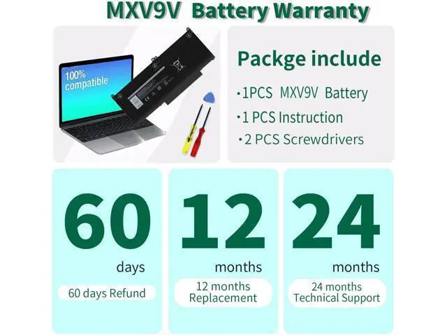 Alt view image 6 of 7 - MXV9V Battery for Dell Latitude 5300 5310 7300 7400 E5300 E5310 E7300 E7400 Series, Latitude 5300 5310 2-in-1,for dell inspiron 7300/7306 2-in-1 Black Series P96G P97G P99G P100G 5VC2M 829MX 7.6V 60Wh