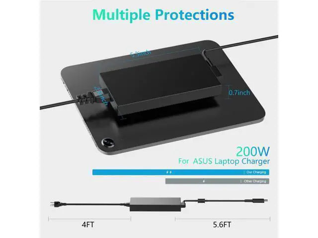 Alt view image 4 of 5 - 200W Laptop Charger for ASUS TUF Gaming A14 A16 FA401WV FA401UV ProArt P16 H7606 H7606WI ADP-200JB K ROG Zephyrus G16 GA605 gu605 gu605m Power Cord