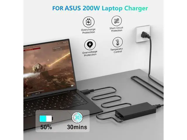 Alt view image 5 of 5 - 200W Laptop Charger for ASUS TUF Gaming A14 A16 FA401WV FA401UV ProArt P16 H7606 H7606WI ADP-200JB K ROG Zephyrus G16 GA605 gu605 gu605m Power Cord