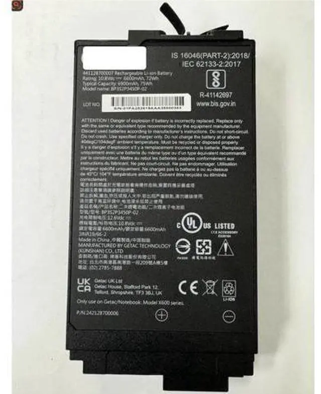 Main image of Battery BP3S2P3450P-02 GBM6X8 for Getac X600 X600 Pro X600 Server - 10.8V 6900mAh 72Wh Li-ion