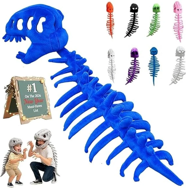 Main image of Silly Dino Plush Skeleton, Dinosaur Skeleton Costume 3D Cozy Dinosaur Plush, Huggable Softness Skeleton Costume for Dress Up, Parties Photos (Royal Blue, 47 in)