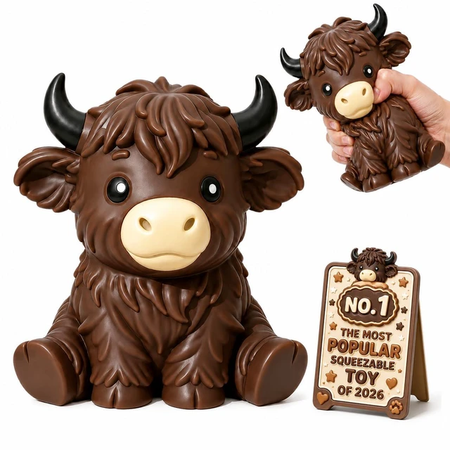 Main image of Highland Cow Squishy, 6in Squishy Cow Highland Stress Ball Squishies