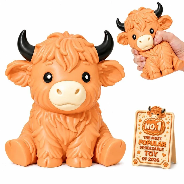 Main image of Highland Cow Squishy, 6in Squishy Cow Highland Stress Ball Squishies