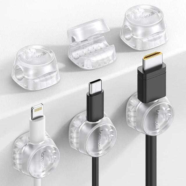 Main image of 6 Pack Cord Organizer, Office Desk Accessories, Clear Cable Clips