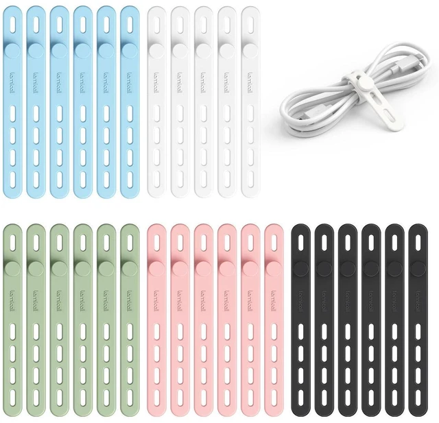 Main image of 30 Pack Silicone Cable Ties, Multi Color Cord Organizer