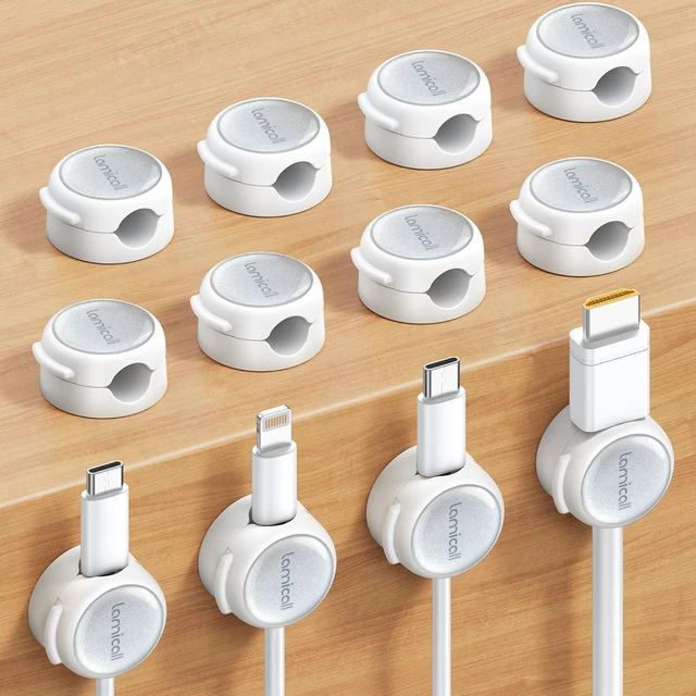 Main image of 12 Pack Magnetic Cable Clips, Crystal-Clear Cord Organizer