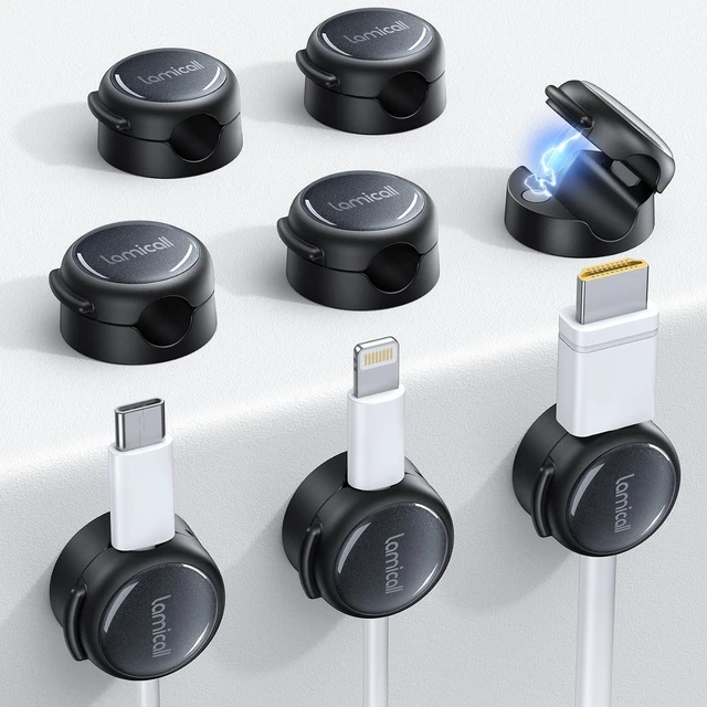 Main image of 8 Pack Magnetic Cord Organizer, Crystal-Clear Cable Clips