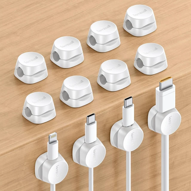 Main image of 12Pack Spring Cord Organizer, Office Desk Accessories, Cable Clips