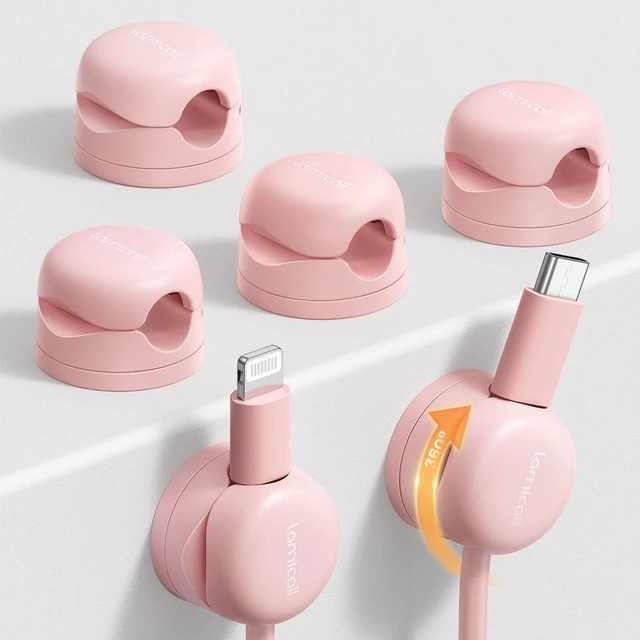 Main image of 6 Pack Pink Rotatable Spring Cord Organizer Cable Clips
