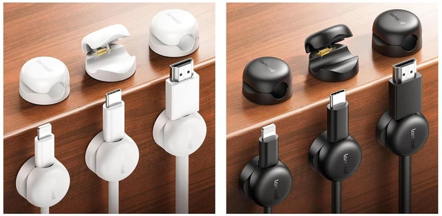 Main image of Compact Cord Organizer Cable Clips Black & White