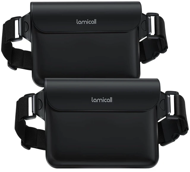 Main image of Waterproof Fanny Pack Pouch - Large 8.7 Capacity fits iPad Mini & iPhone 17 16 15 Pro Max with Case - IPX8 Submersible Dry Bag for Cruise Essentials, Snorkeling, Kayaking, Black 2-Pack