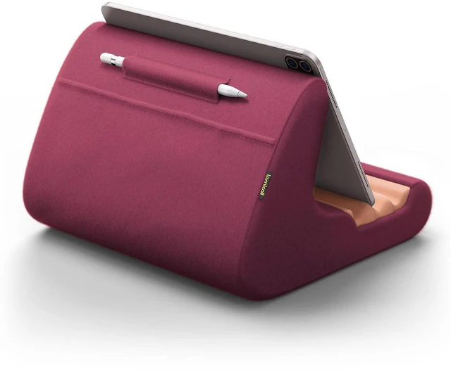Main image of Tablet Holder, Tablet Pillow Stand - Tablet Pillow Soft Pad for Bed and Lap, with Stylus Mount & Pocket, for iPad Pro 12.9, Air, Mini, Kindle, Galaxy Tab and 4-13" Tablet, Dark Red