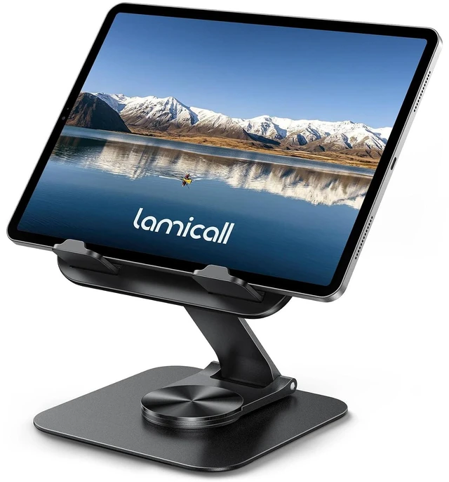 Main image of Adjustable iPad Stand for Desk, Ultra-Slim Foldable, 360° Rotation