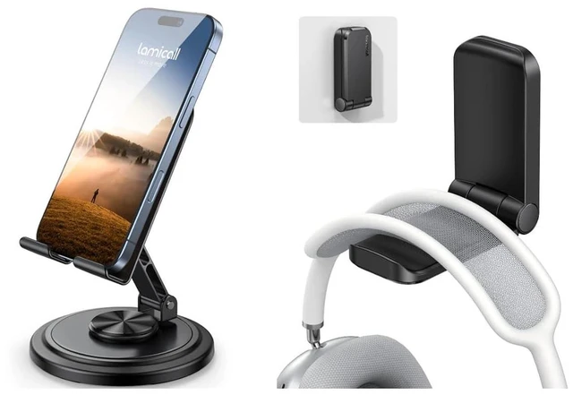 Main image of Headphone Stand & 360 Rotating Adjustable Phone Stand for Desk